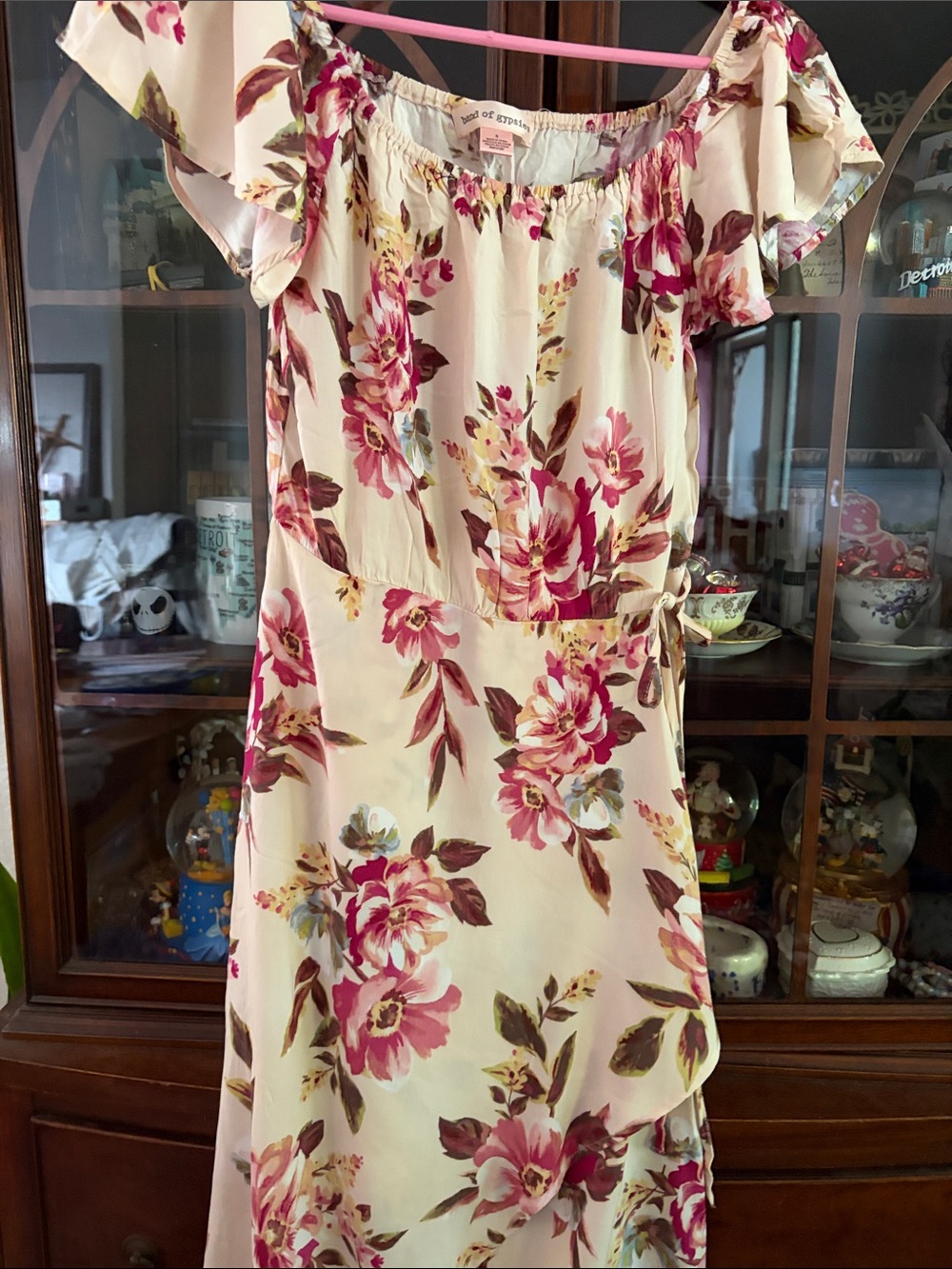 Band of Gypsies Floral Midi Dress in Cream and Pink
